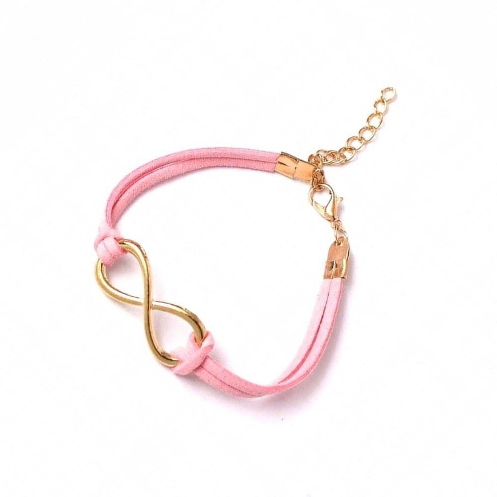 Leyanna Colors Soft Leather Retro Gold Infinity Bracelet Pink Gift Packaged - Thumbnail 2