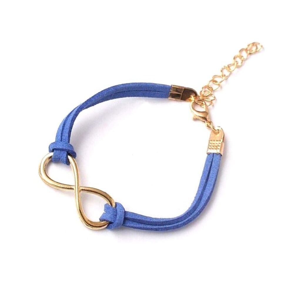 Leyanna Colors Soft Leather Retro Gold Infinity Bracelet Blue Gift Packaged - Thumbnail 2