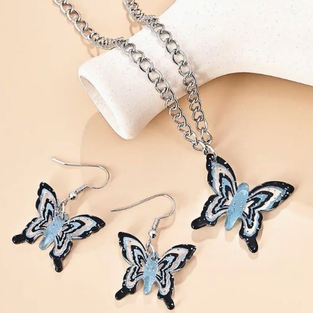 Lindy Jessa Colorful Black Butterfly Necklace Earrings Set Gift Packaged - Thumbnail 3