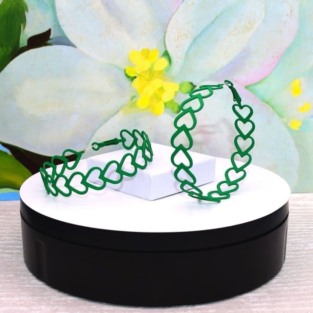 Lillianna Colorful Hearts Large Hoop Earrings Green Gift Packaged - Thumbnail 3