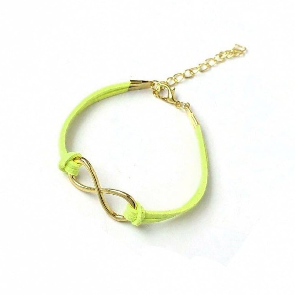 Leyanna Colors Soft Leather Retro Gold Infinity Bracelet Green Gift Packaged - Thumbnail 2