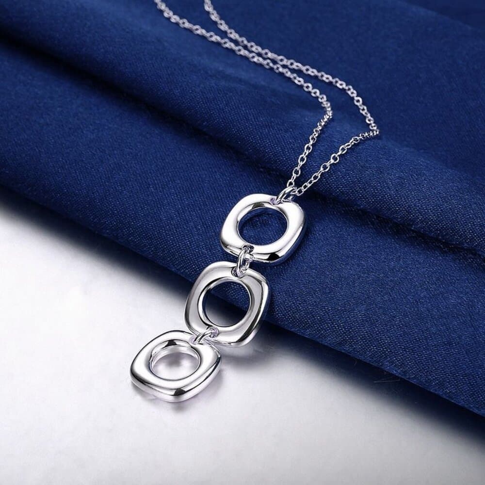 Leanna Geo Retro Open Square Trio Drop Sterling Silver Necklace Gift Boxed - Thumbnail 5