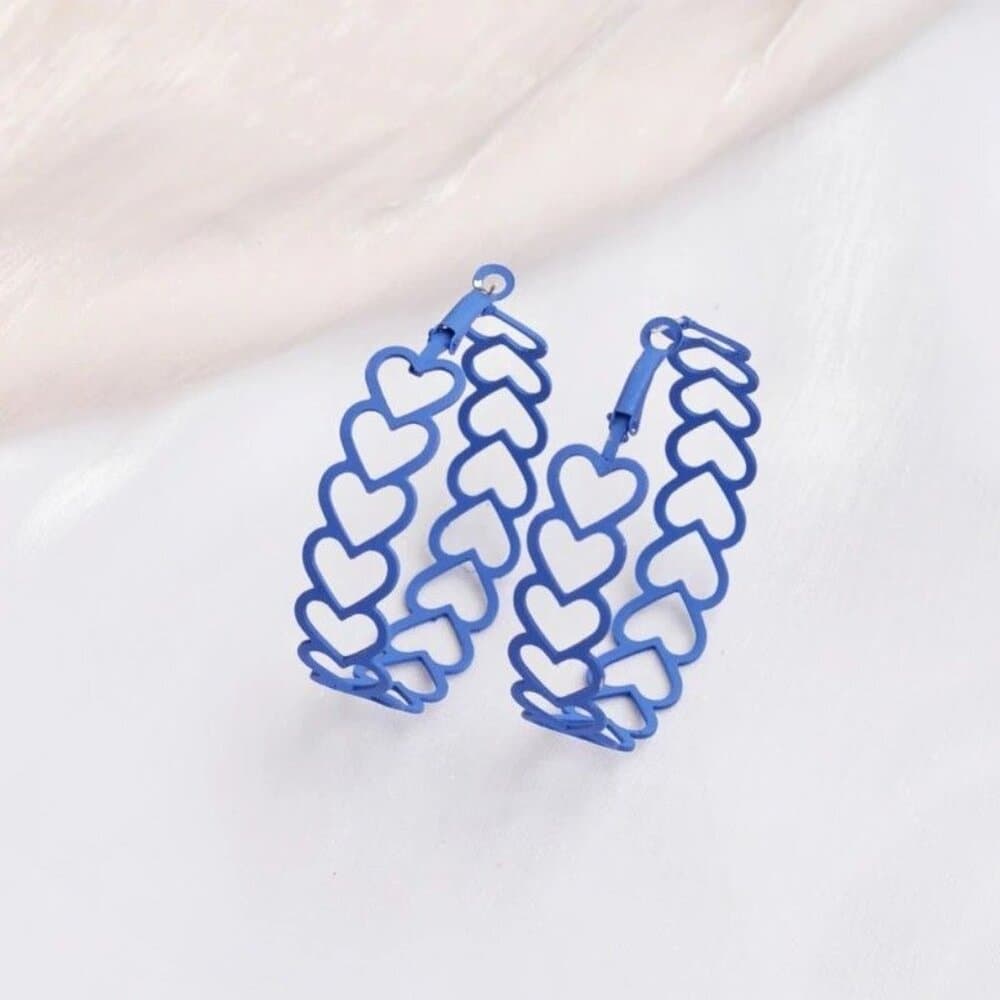 Lillianna Colorful Hearts Large Hoop Earrings Blue Gift Packaged - Thumbnail 4