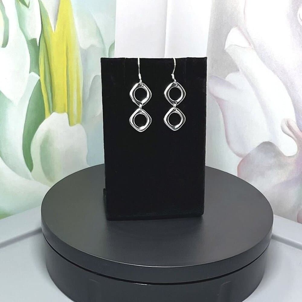 Leanna Geo Retro Open Square Double Drop 925 Sterling Silver Earrings Gift Boxed - Thumbnail 9