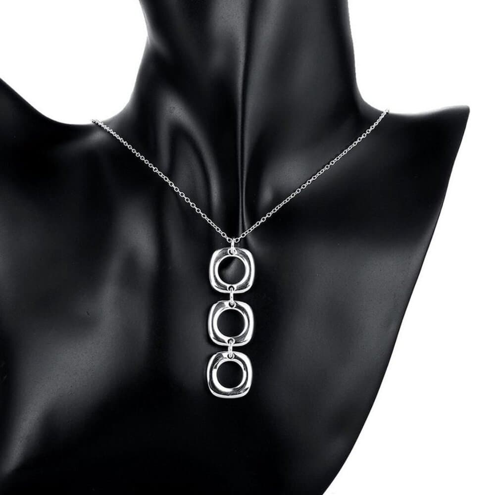 Leanna Geo Retro Open Square Trio Drop Sterling Silver Necklace Gift Boxed - Thumbnail 3