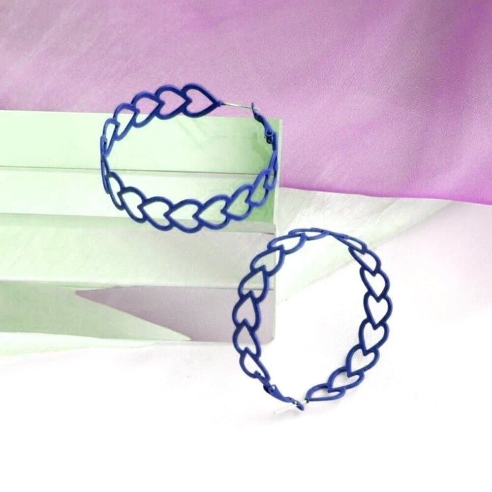 Lillianna Colorful Hearts Large Hoop Earrings Blue Gift Packaged - Thumbnail 3