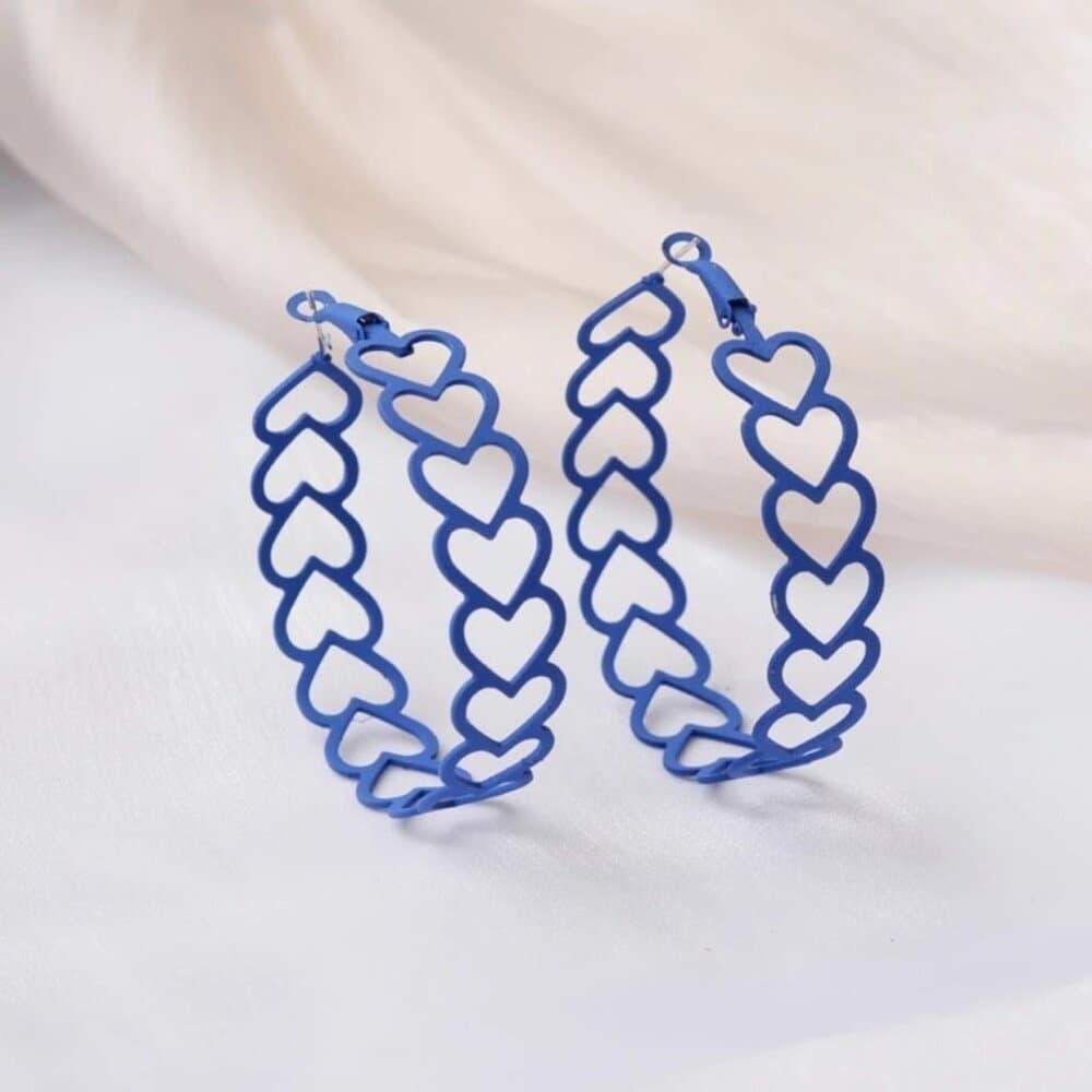 Lillianna Colorful Hearts Large Hoop Earrings Blue Gift Packaged - Thumbnail 2
