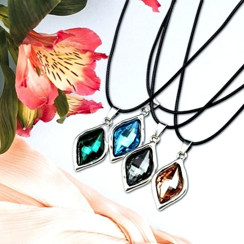Lexie Tourmaline Pink Rhombus Crystal Charm Pendant Leather Necklace Gift Boxed - Thumbnail 2