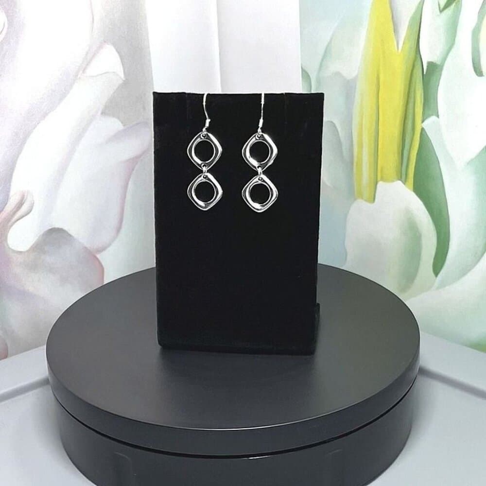 Leanna Geo Retro Open Square Trio Drop Sterling Silver Necklace Gift Boxed - Thumbnail 7