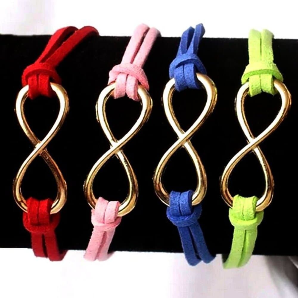 Leyanna Colors Soft Leather Retro Gold Infinity Bracelet Red Gift Packaged - Thumbnail 3