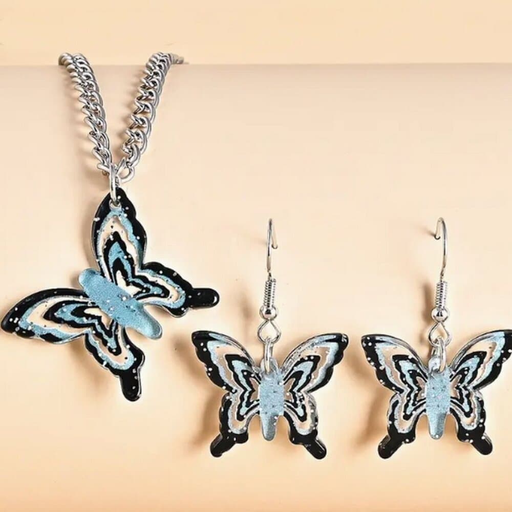Lindy Jessa Colorful Black Butterfly Necklace Earrings Set Gift Packaged - Thumbnail 2