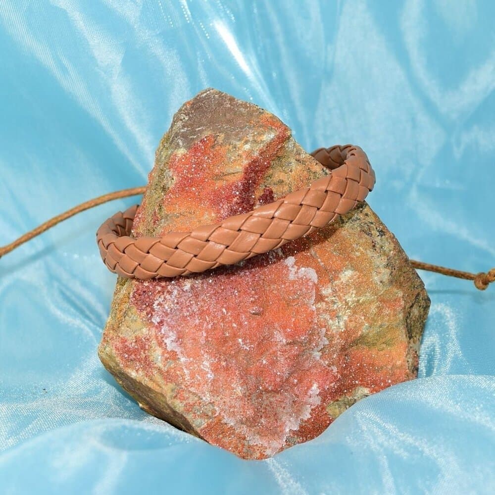 Leah Classic Weave Bohemian Sliding Wax Tie Leather Bracelet Honey Brown - Thumbnail 7
