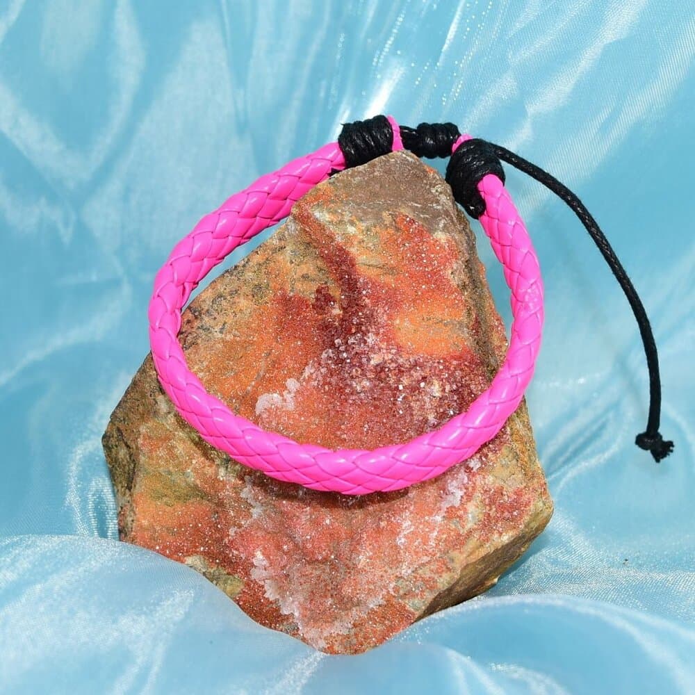 Leah Classic Weave Bohemian Sliding Wax Tie Leather Bracelet Pink Gift Packaged - Thumbnail 2