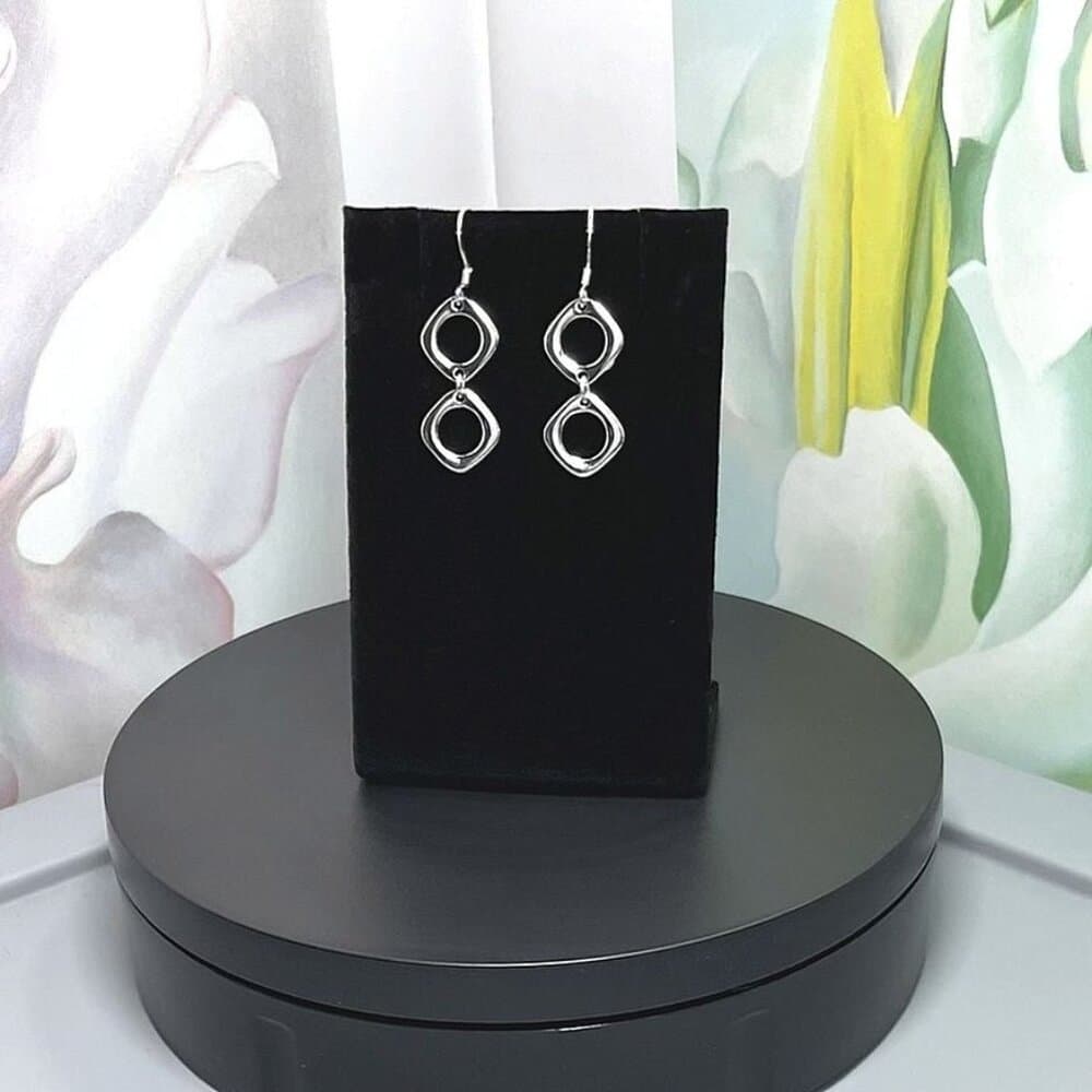 Leanna Geo Retro Open Square Double Drop 925 Sterling Silver Earrings Gift Boxed - Thumbnail 5
