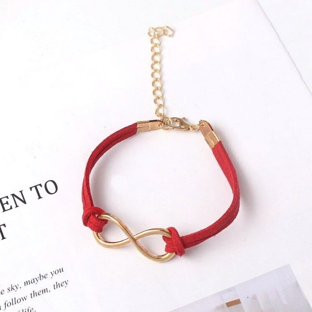 Leyanna Colors Soft Leather Retro Gold Infinity Bracelet Red Gift Packaged - Thumbnail 8