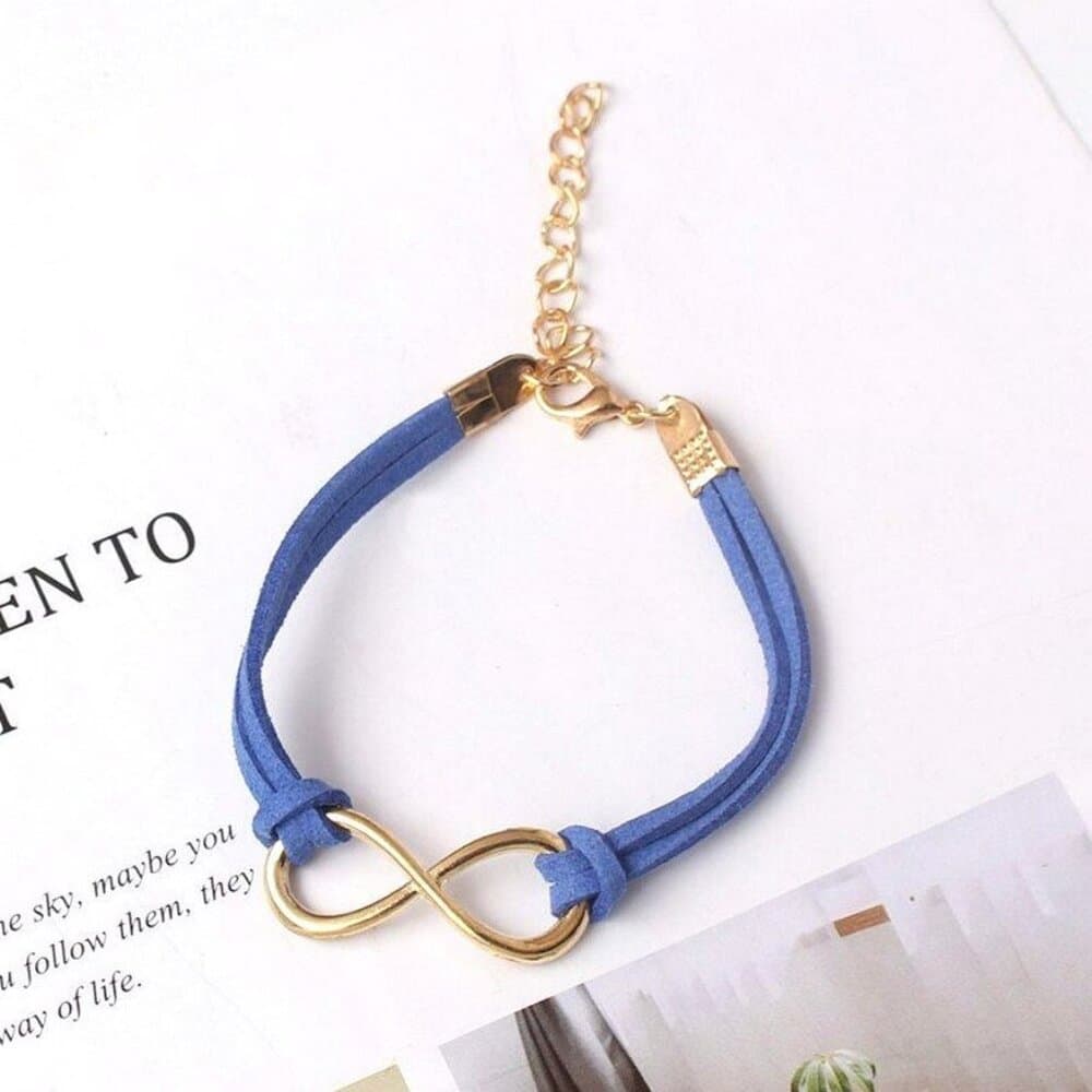 Leyanna Colors Soft Leather Retro Gold Infinity Bracelet Blue Gift Packaged - Thumbnail 8