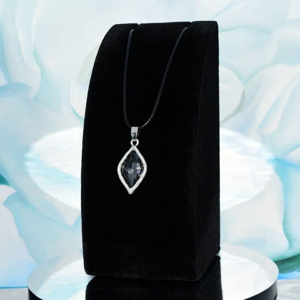 Lexie Sapphire Gray Rhombus Crystal Charm Pendant Leather Necklace Gift Boxed - Thumbnail 5