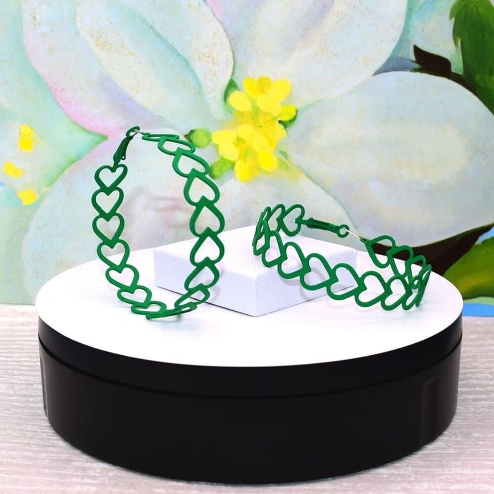 Lillianna Colorful Hearts Large Hoop Earrings Green Gift Packaged - Thumbnail 9