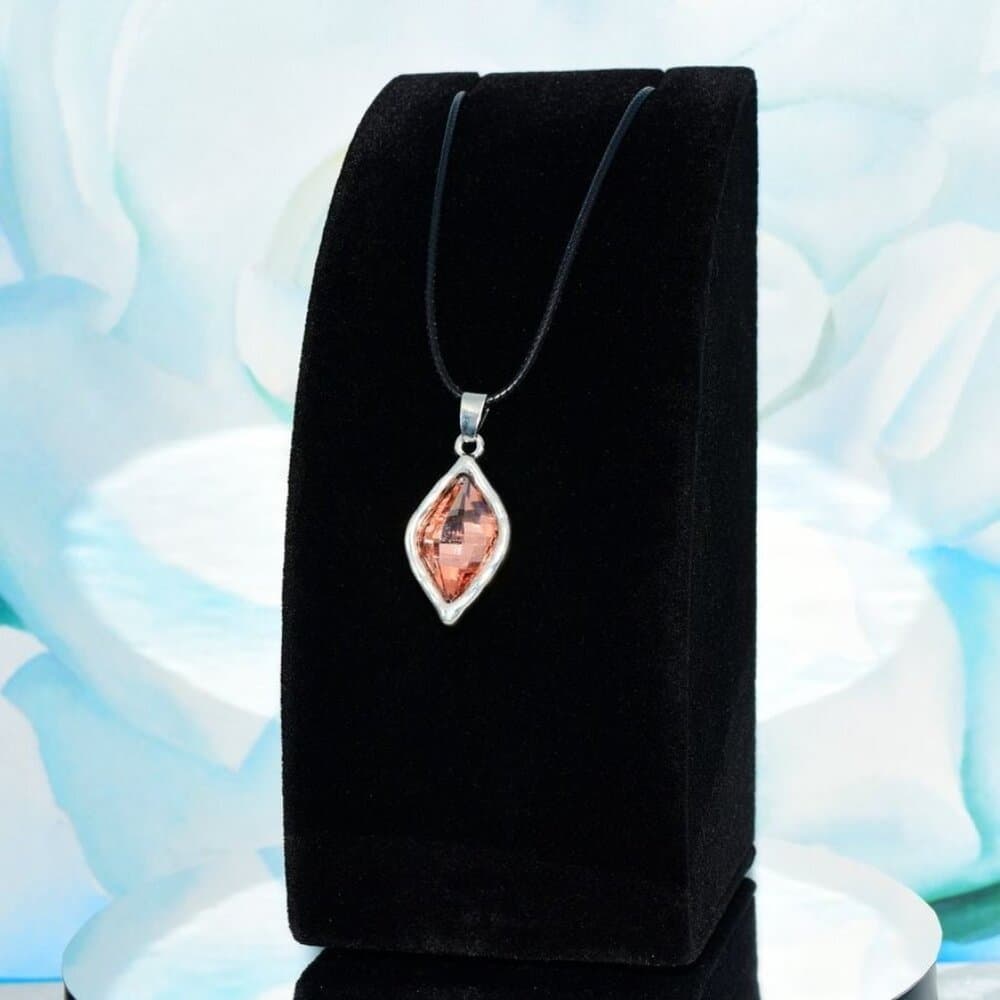 Lexie Tourmaline Pink Rhombus Crystal Charm Pendant Leather Necklace Gift Boxed - Thumbnail 5