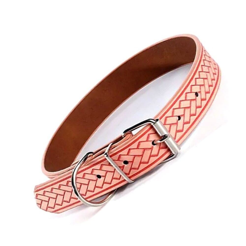 Kasen Herringbone Pattern Coral Pink Dog Collar Large Gift Packaged - Thumbnail 10