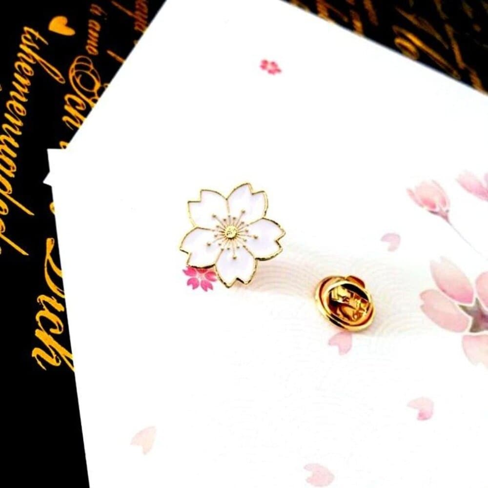 Kallie Juliet Cherry Blossom Flower Mini Brooch Pin White and Gold Gift Packaged - Thumbnail 3