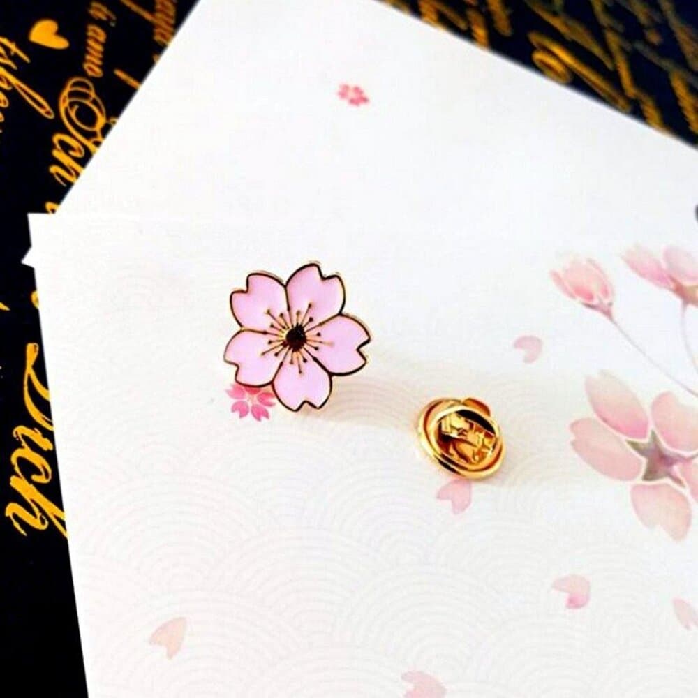 Kallie Juliet Cherry Blossom Flower Mini Brooch Pin Pink and Gold Gift Packaged - Thumbnail 3
