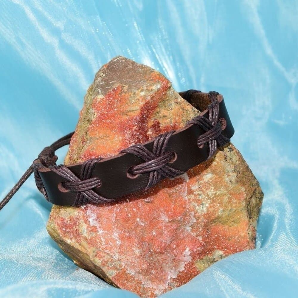 Kelly Crossover Boho Sliding Wax Tie Leather Bracelet Brown Gift Packaged - Thumbnail 3