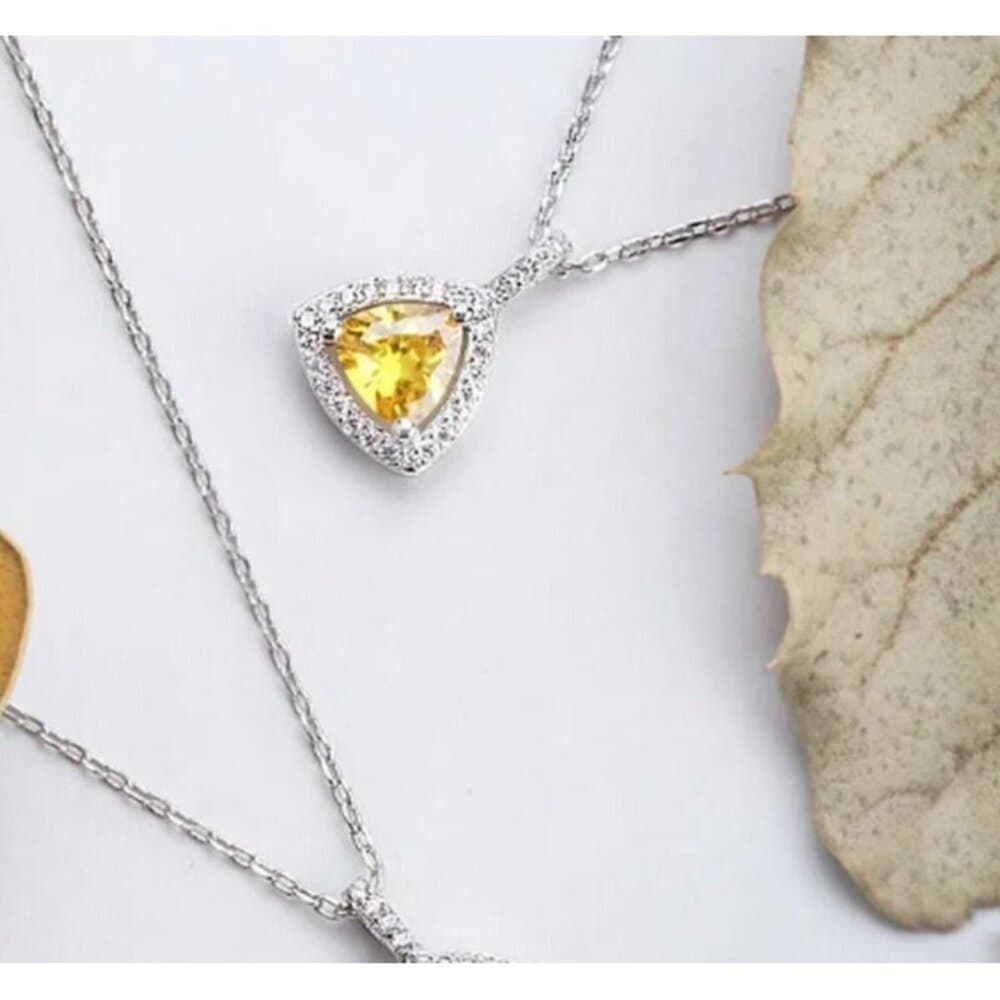 Keira Trillion Cut Citrine Gemstone Sterling Silver Pendant Necklace Gift Boxed - Thumbnail 3