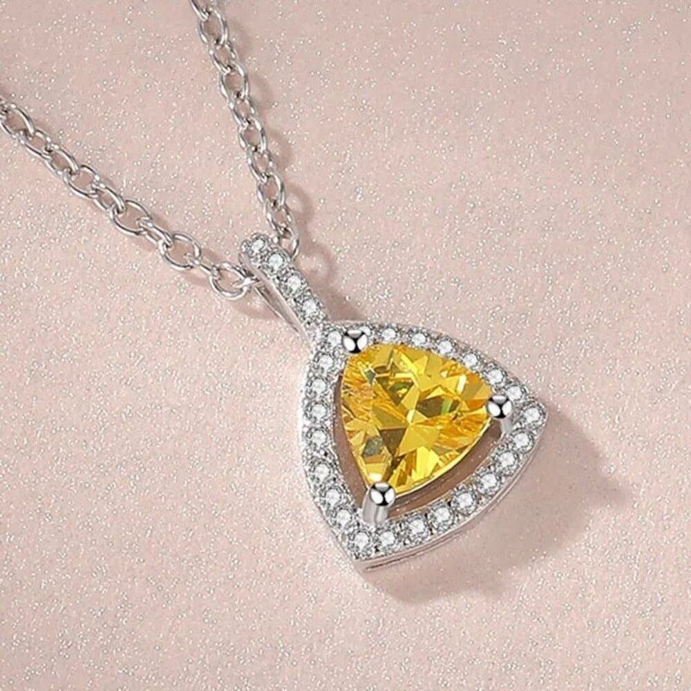 Keira Trillion Cut Citrine Gemstone Sterling Silver Pendant Necklace Gift Boxed - Thumbnail 2