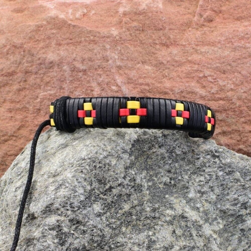 Kendrick Weave Leather Bracelet in Black Yellow Red Mens Gift Packaged - Thumbnail 9