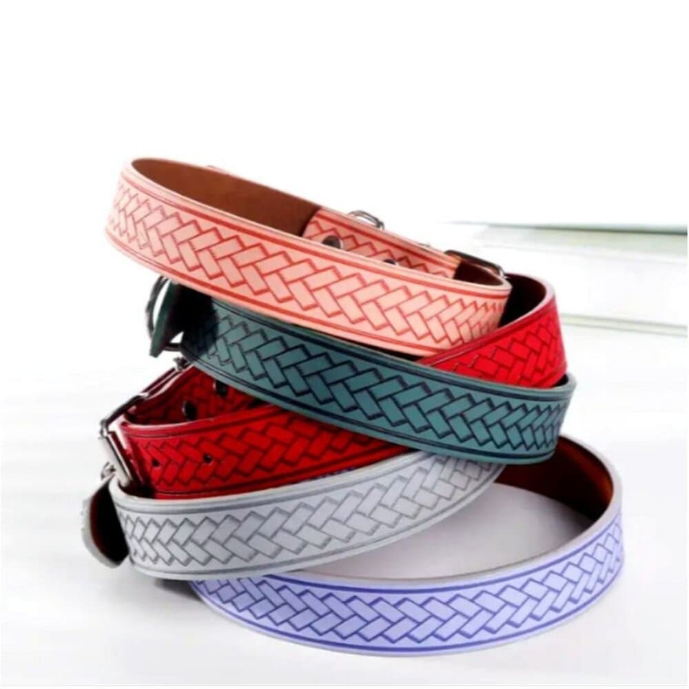 Kasen Herringbone Pattern Coral Pink Dog Collar Large Gift Packaged - Thumbnail 2