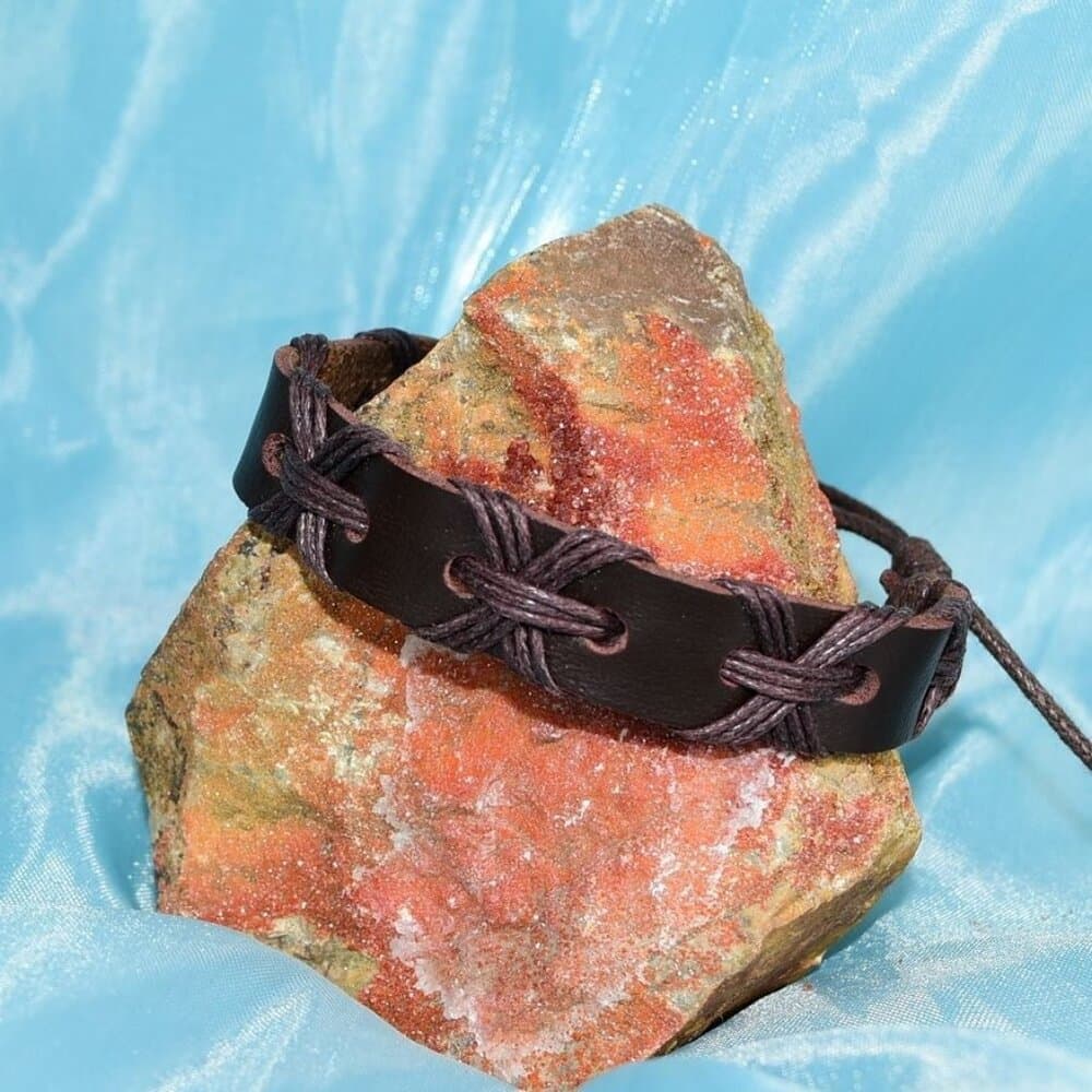 Kelly Crossover Boho Sliding Wax Tie Leather Bracelet Brown Gift Packaged - Thumbnail 8