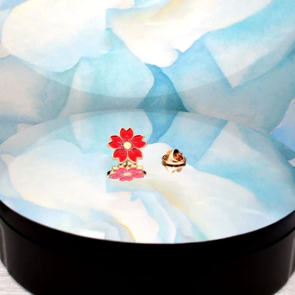 Kallie Juliet Cherry Blossom Flower Mini Brooch Pin Red and Gold Gift Packaged - Thumbnail 8