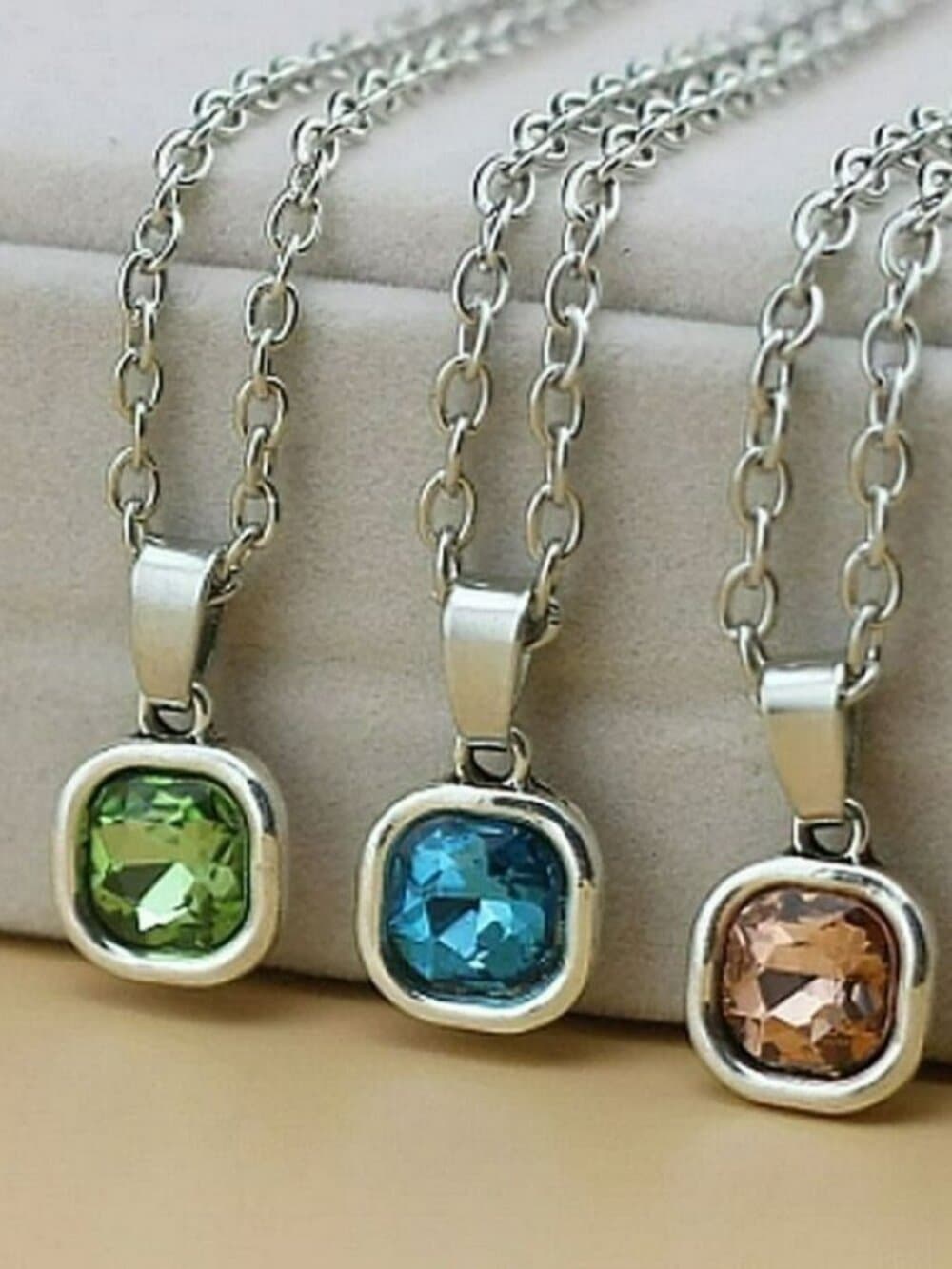 Jemma Topaz Blue Color Square Crystal Pendant Necklace Gift Packaged - Thumbnail 4