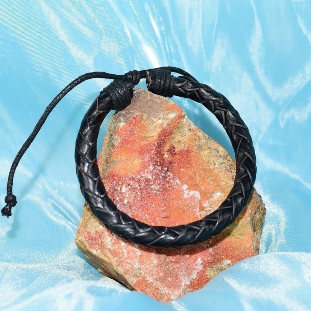 Jonah Lee Mens Leather Rope Herringbone Braided Bracelet Black Gift Boxed - Thumbnail 4
