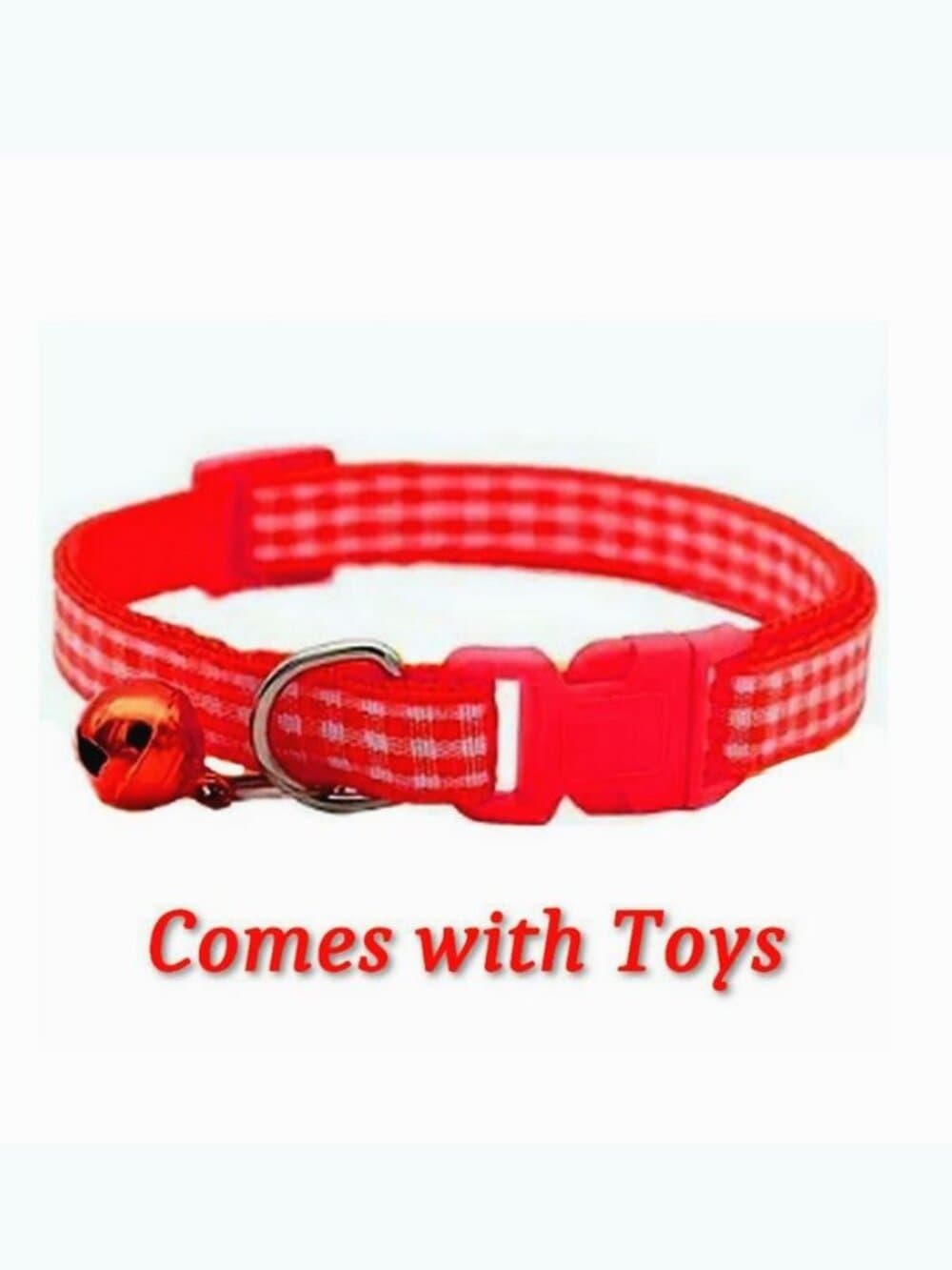 Jamie Jase Red Gingham Plaid Bell Accented Cat Collar with Toys Gift Package - Thumbnail 5