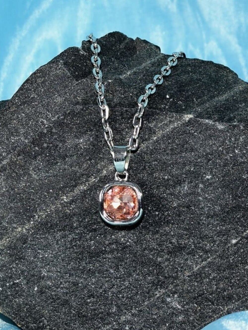 Jemma Tourmaline Pink Color Square Crystal Pendant Necklace Gift Packaged - Thumbnail 5