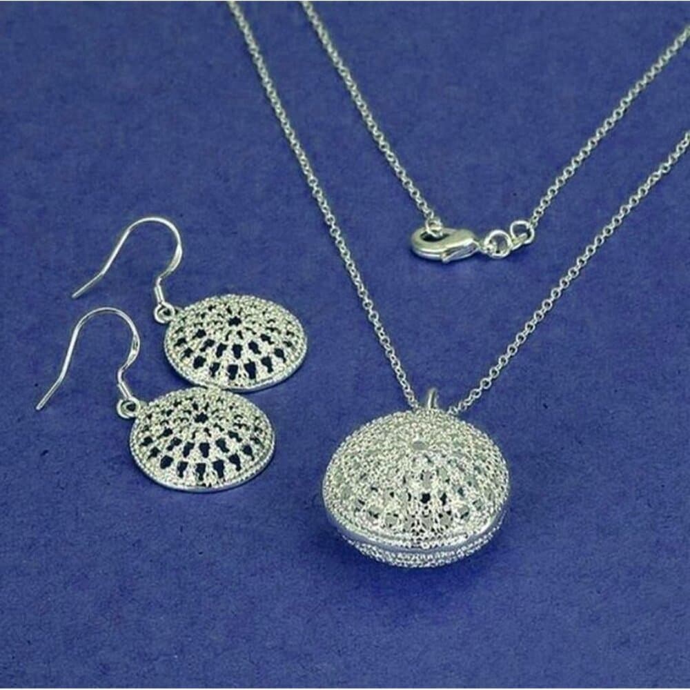 Jacqueline Medallion Sterling Silver Pendant Necklace and Earrings Gift Packaged - Thumbnail 9