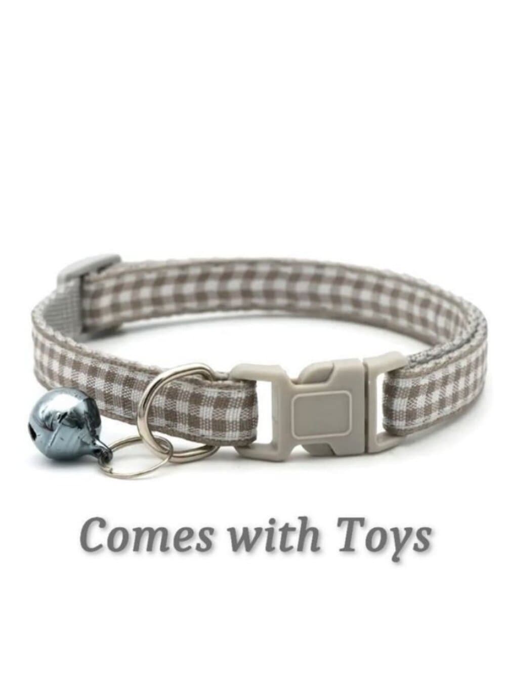 Jamie Jase Khaki Gingham Plaid Bell Accented Cat Collar with Toys Gift Package - Thumbnail 5