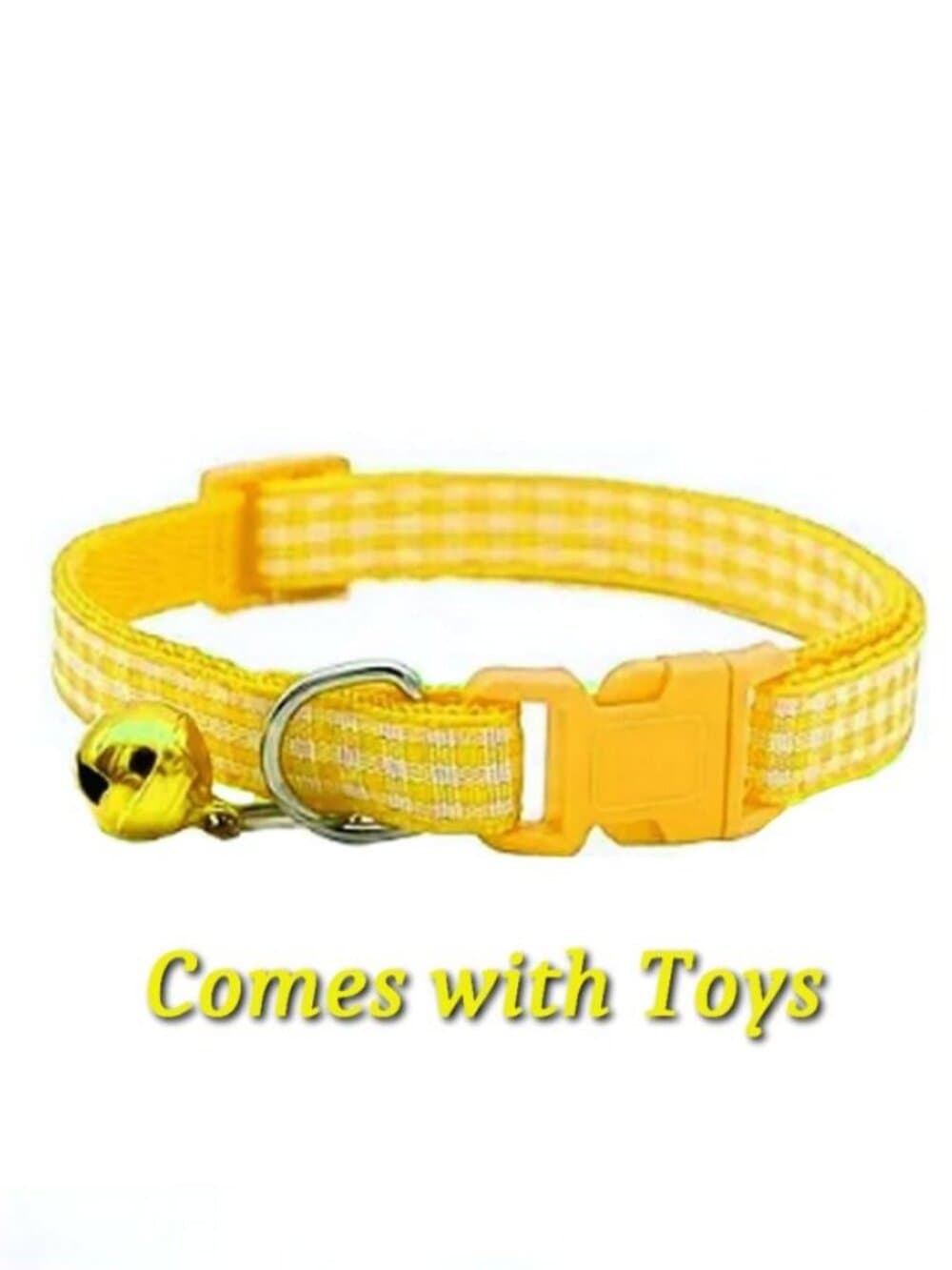 Jamie Jase Yellow Gingham Plaid Bell Accented Cat Collar with Toys Gift Package - Thumbnail 5