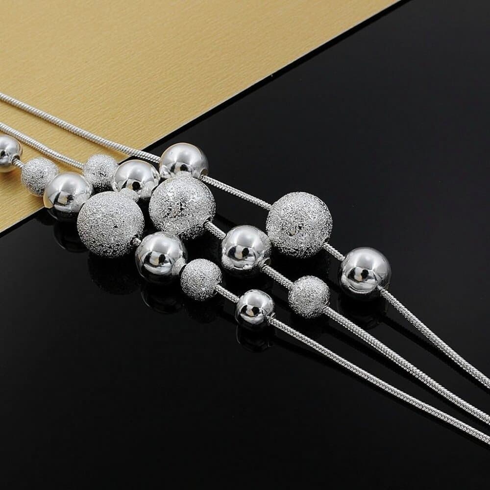 Giavanna Strands 3-Layer Sterling Silver Bead Necklace Dangle Earrings Gift Set - Thumbnail 3