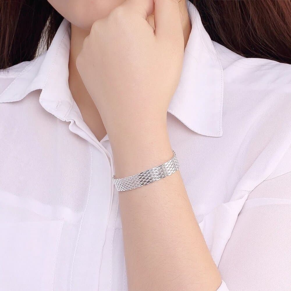 Harlow Leana Sterling Silver Mesh Weaved Chain Bracelet Gift Packaged - Thumbnail 3