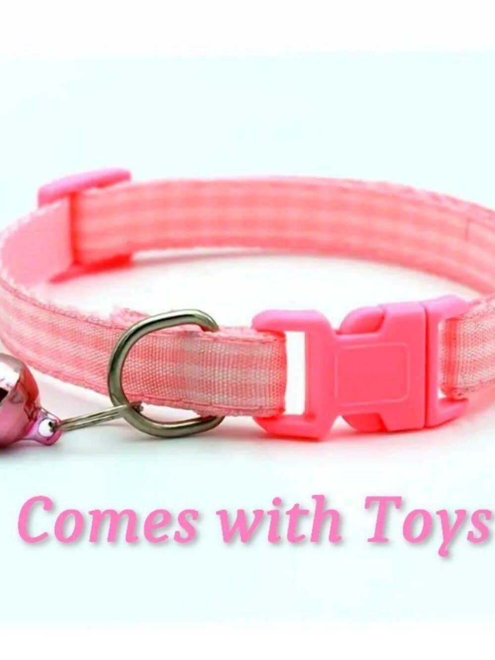 Jamie Jase Pink Gingham Plaid Bell Accented Cat Collar with Toys Gift Package - Thumbnail 5