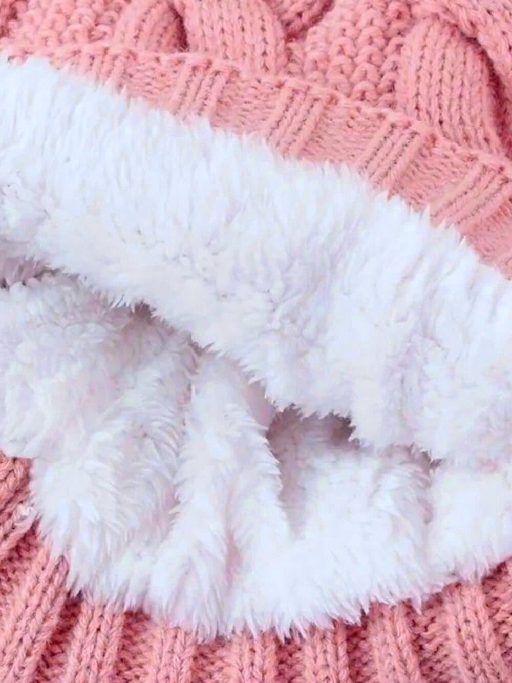 Haylee Glenn Pink Fleece Lined Cable Knit Fur Pom Pom Beanie Hat Gift Packaged - Thumbnail 2