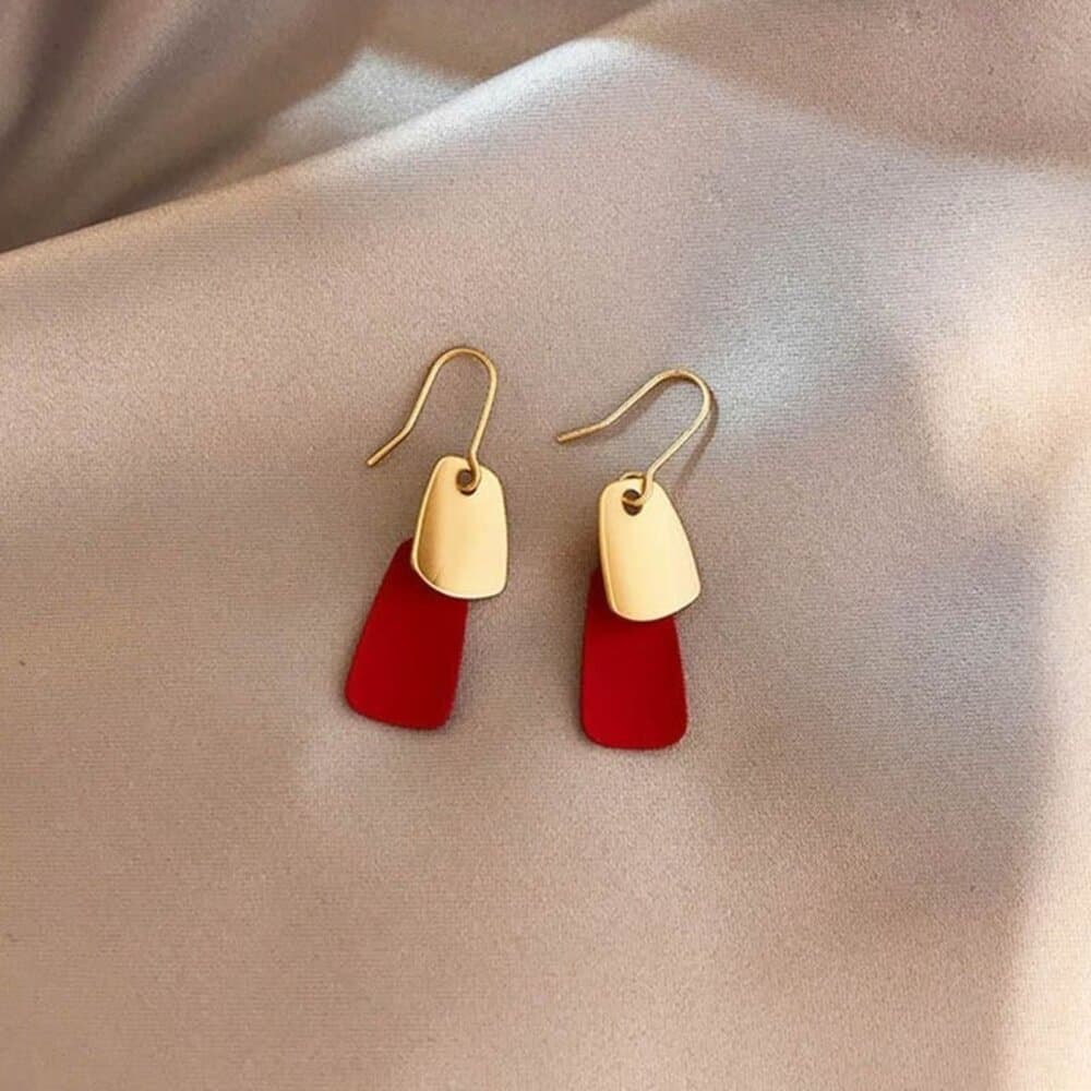 Emmie Jaise Double Layer Petal Dangle Hook Earrings Red Gold Gift Packaged - Thumbnail 8
