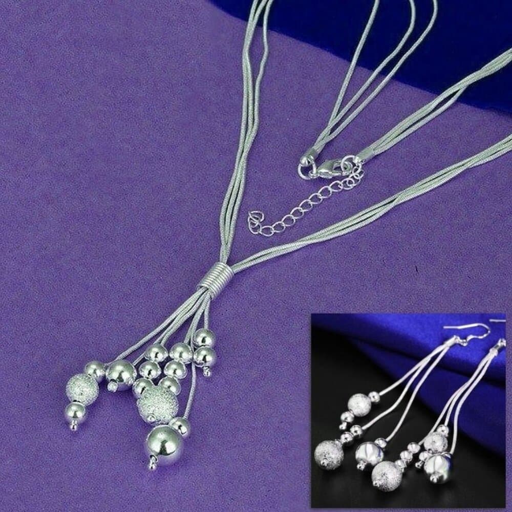 Giavanna Bouquet Multi Layer Sterling Silver Bead Necklace and Earrings Gift Set - Thumbnail 5