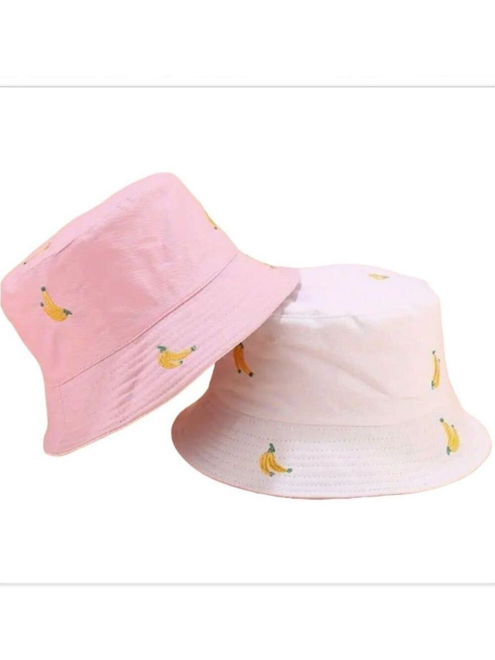 Everlynn Reversible Bucket Hat Banana Embroidered Cotton Twill Pink White OSFM - Thumbnail 2