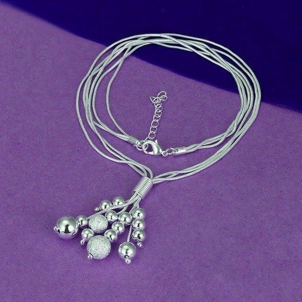 Giavanna Bouquet Multi Layer Shimmery Sterling Silver Bead Necklace Gift Boxed - Thumbnail 3