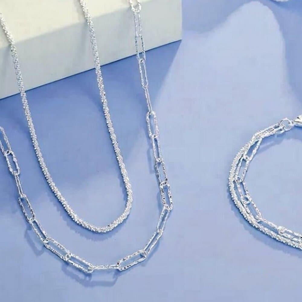 Francesca Link Shimmer Paperclip Duo Chain Sterling Silver Necklace Gift Package - Thumbnail 2