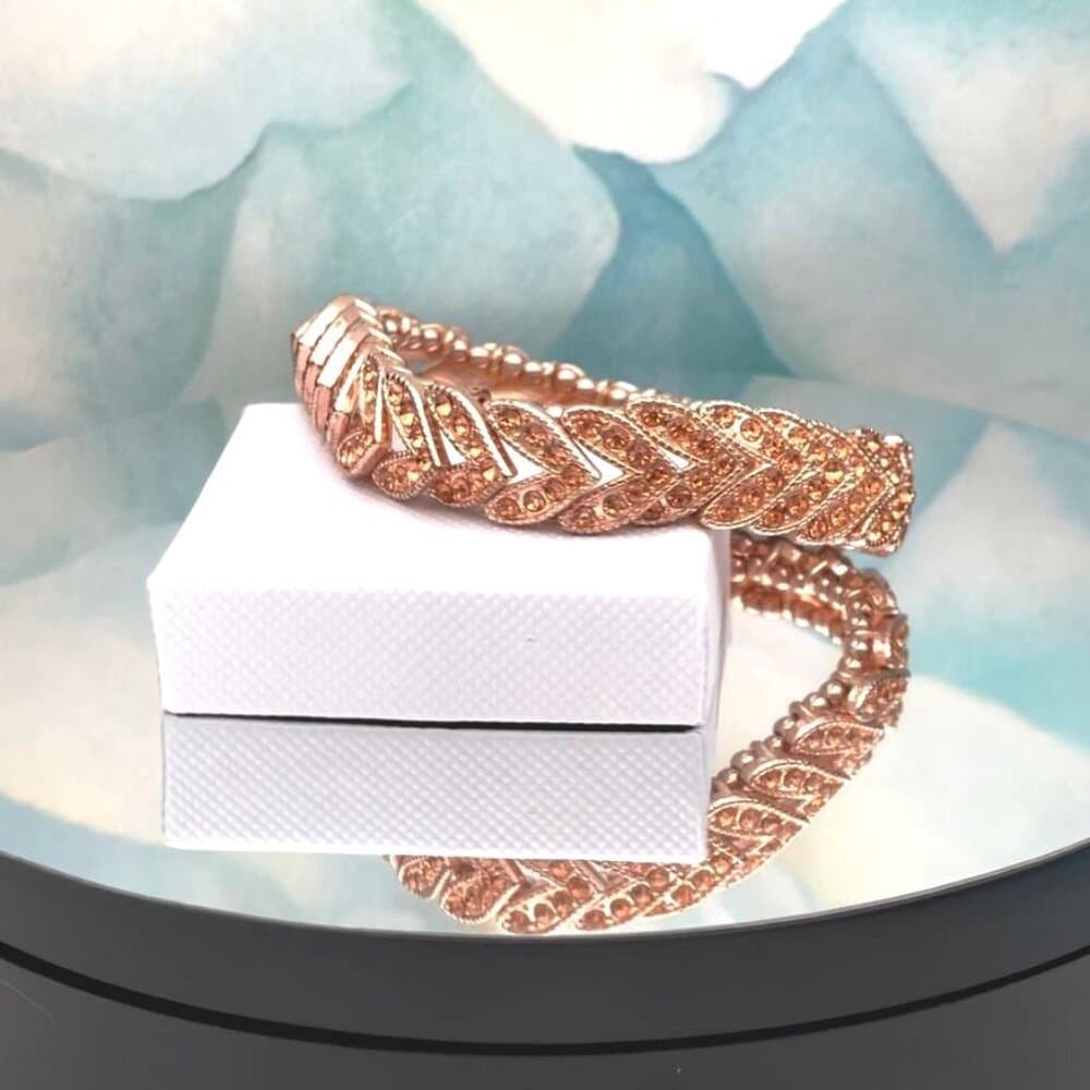 Gemmed Arrow Bead Stretch Bracelet Rose Gold Caroline C Estate Collection Piece - Thumbnail 3